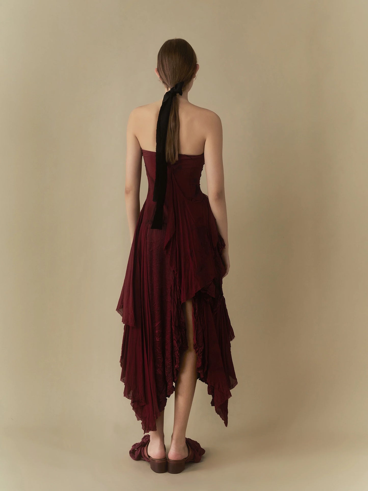 ELYWOOD RED LAYERING BANDEAU MIDI DRESS