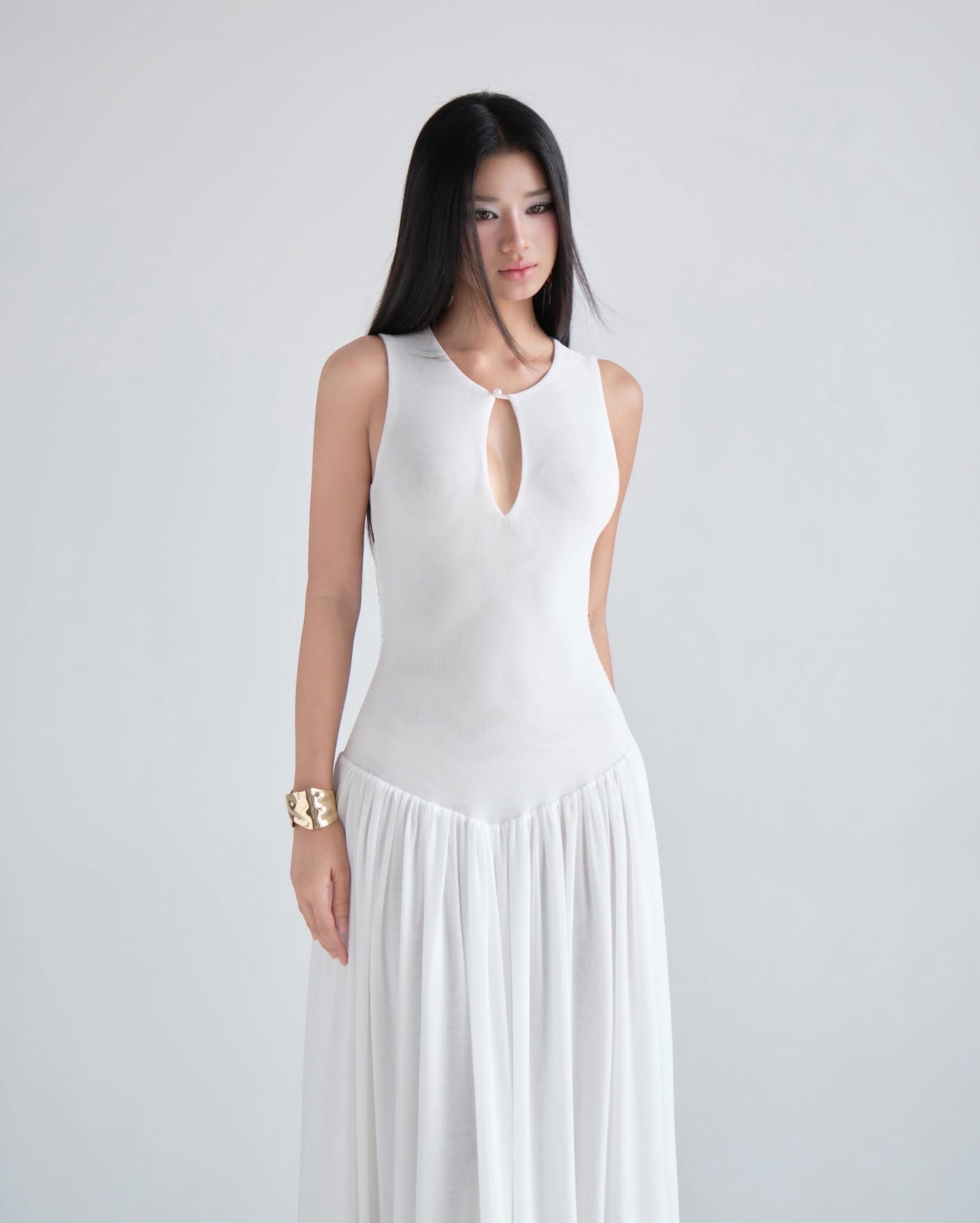 DELICIAE White Knit Mallow Maxi Dress