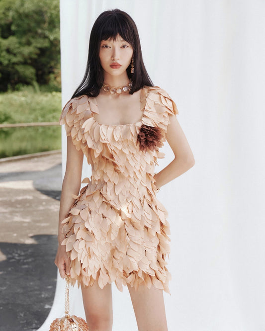 MUSTHAVE Fairycore Elegant Nude Flur Esther Mini Dress