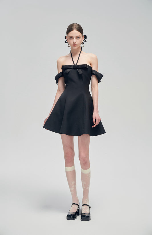 FA SOGNO Black Neck Mini Dress