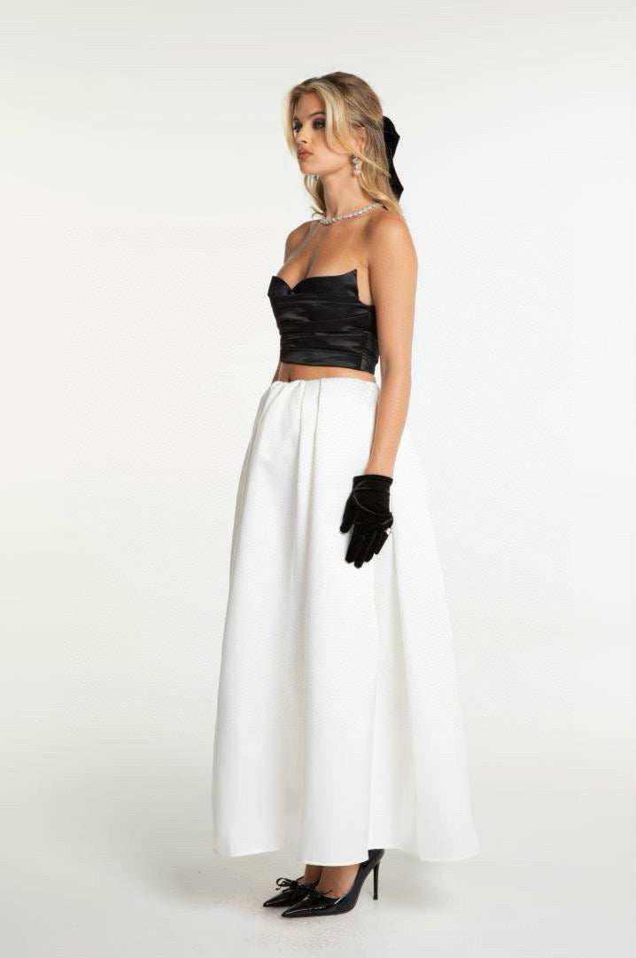 Nana Jacqueline Black Satin Top White Midi Skirt