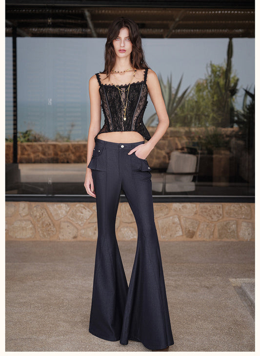 Sheerluck Elegant Vacation Black Lace Petaline Top