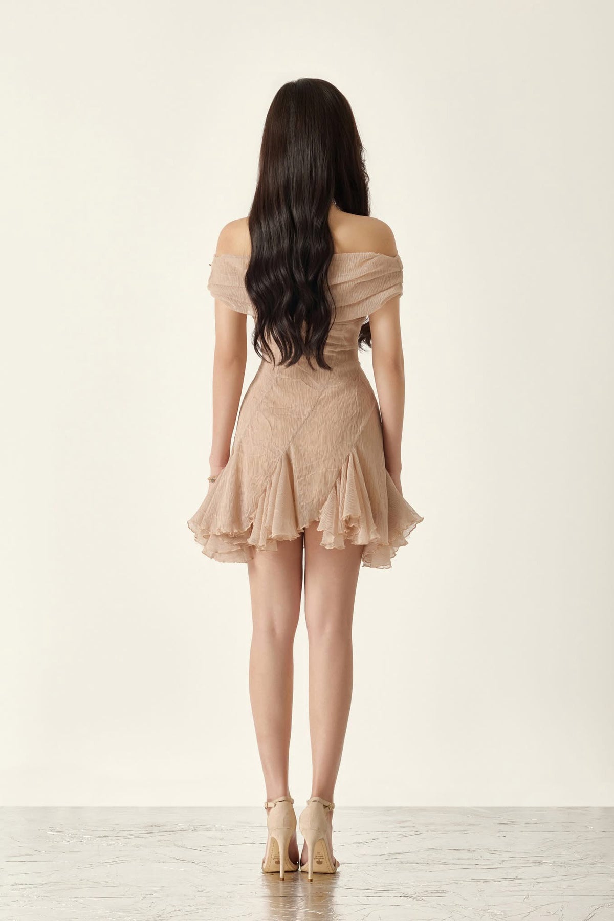 Nude Off-shoulder Mini Dress