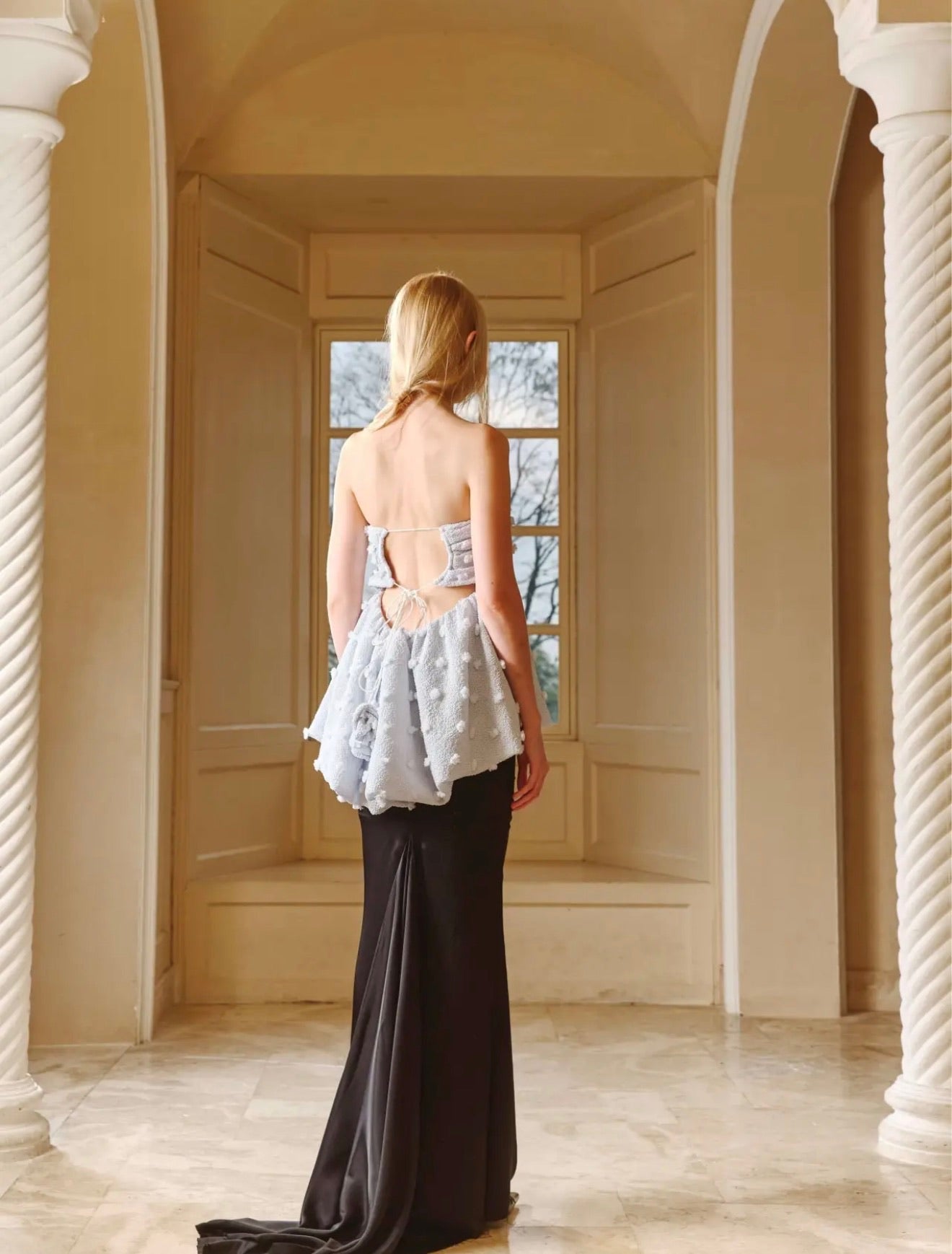 XIANGQIAOSHENG Blue Bubble Strapless Top