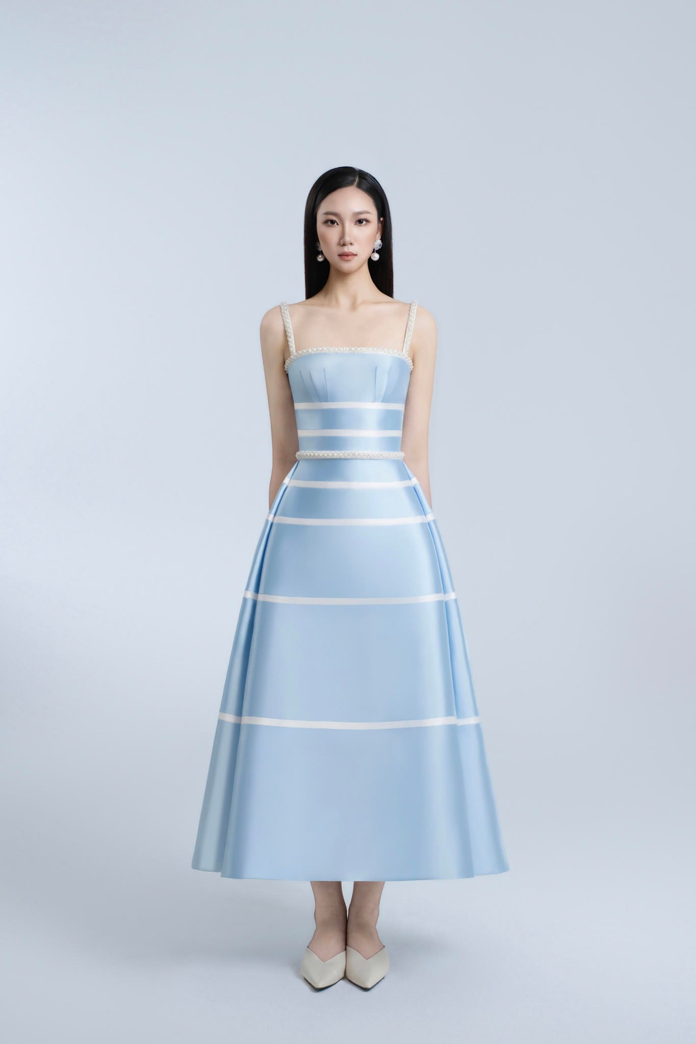 DETHEIA Elegant Minimalist Blue Ava Midi Dress