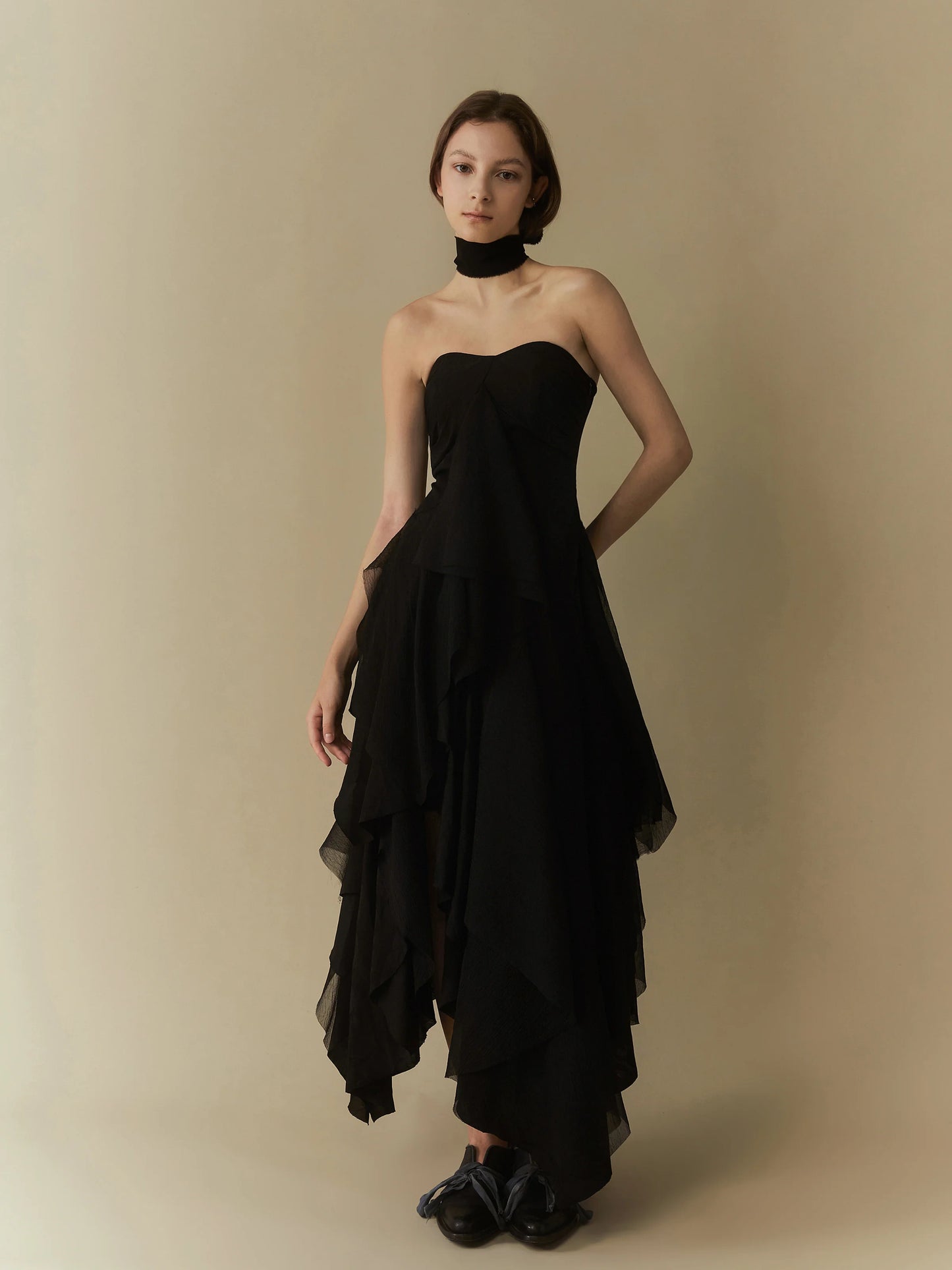 ELYWOOD BLACK LAYERING BANDEAU MAXI DRESS