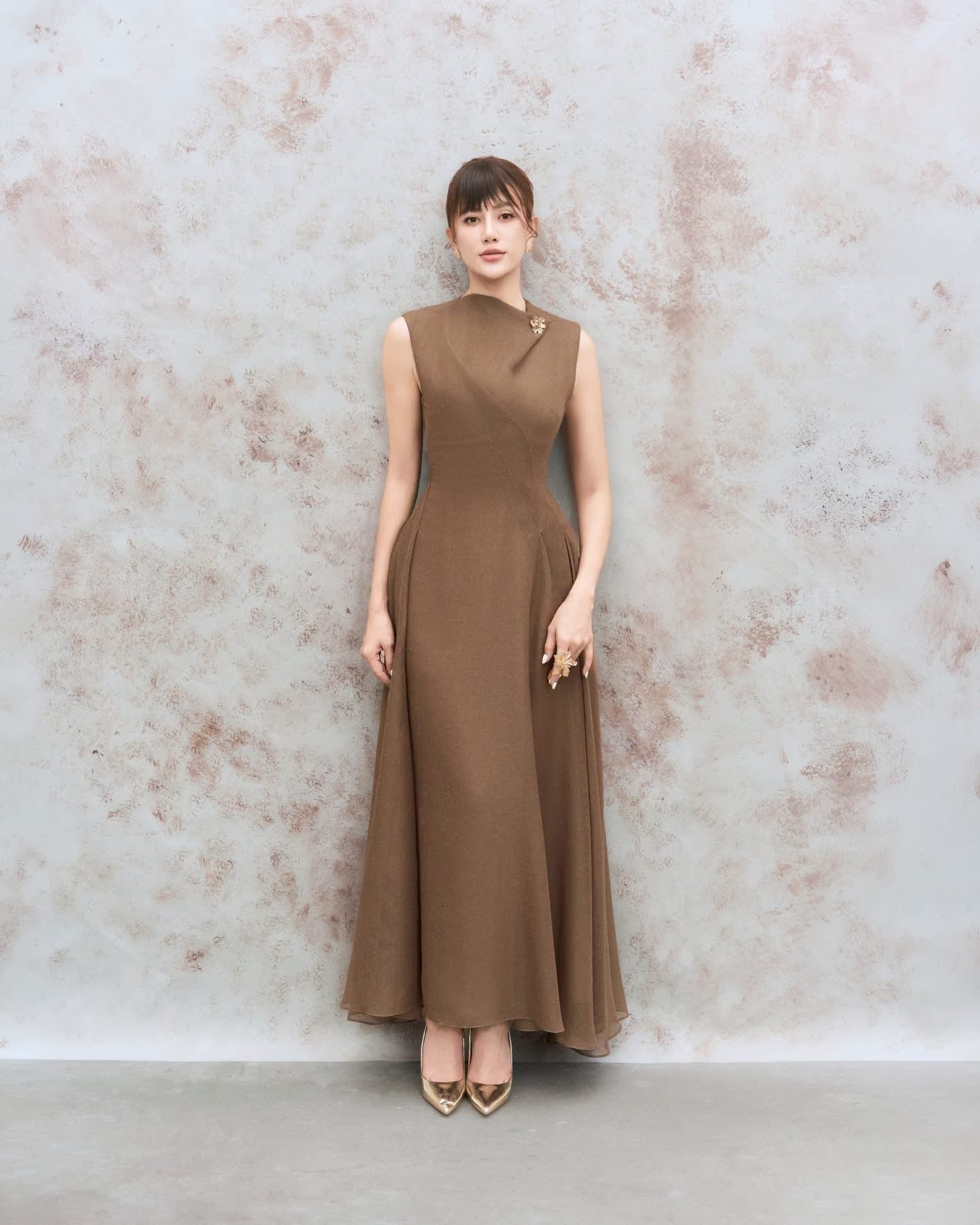 DENIO Brown Daphne Flared Midi Dress