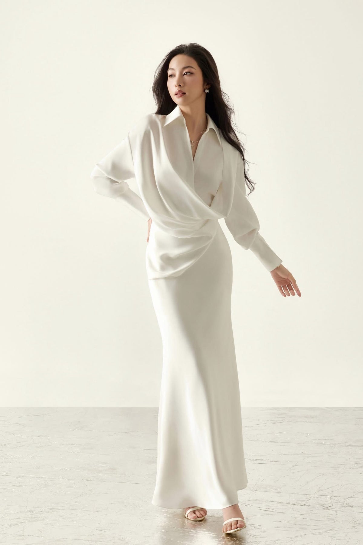 White Frances Twisted Hem Shirt Maxi Dress