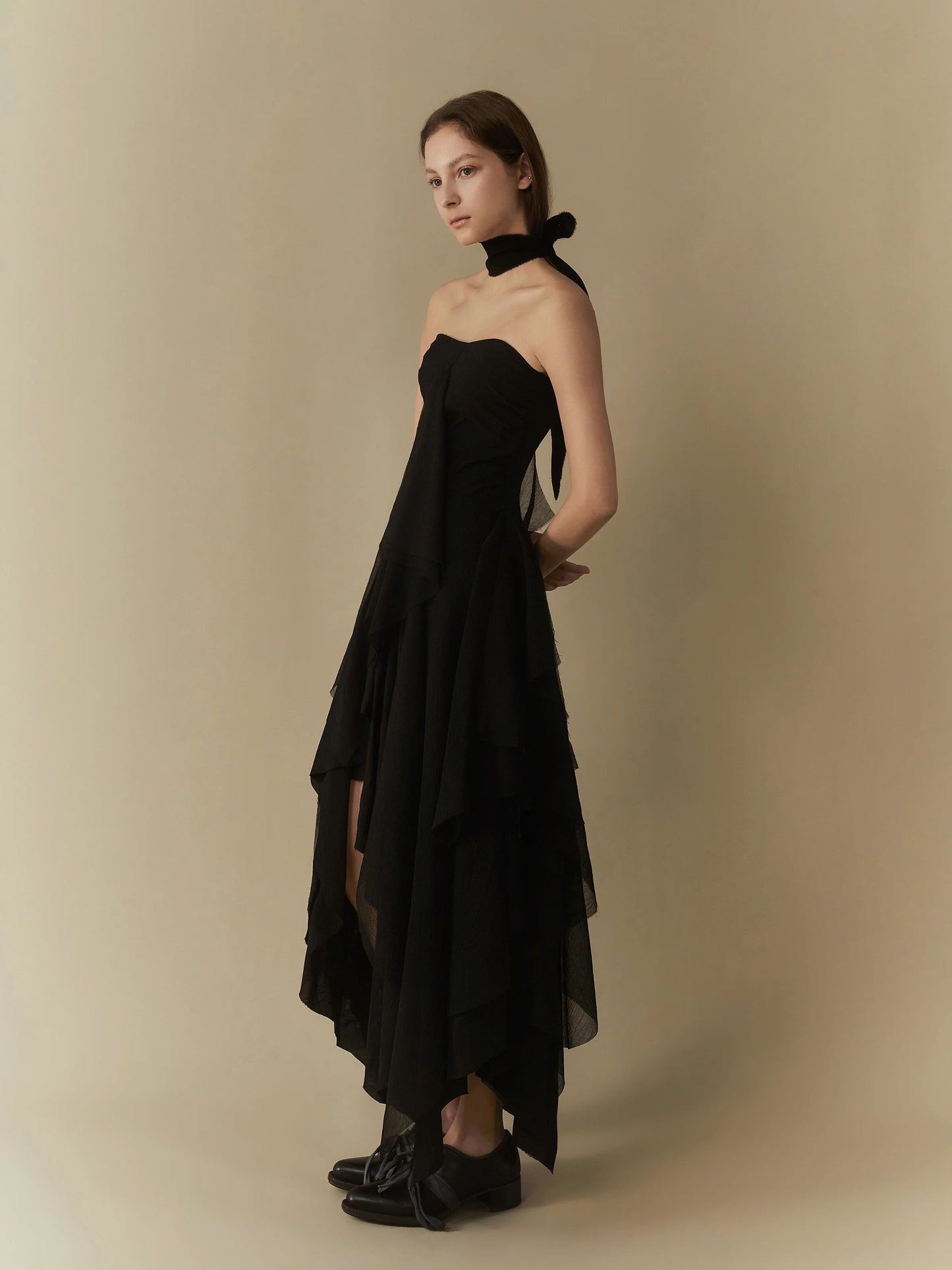 ELYWOOD BLACK LAYERING BANDEAU MAXI DRESS