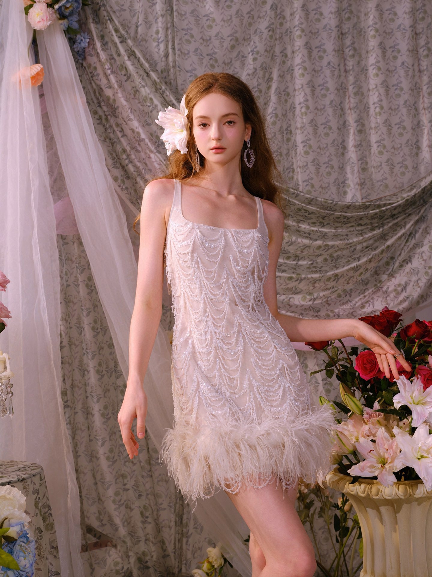 WARDROBE BY CHEN White Feather Party Mini Dress