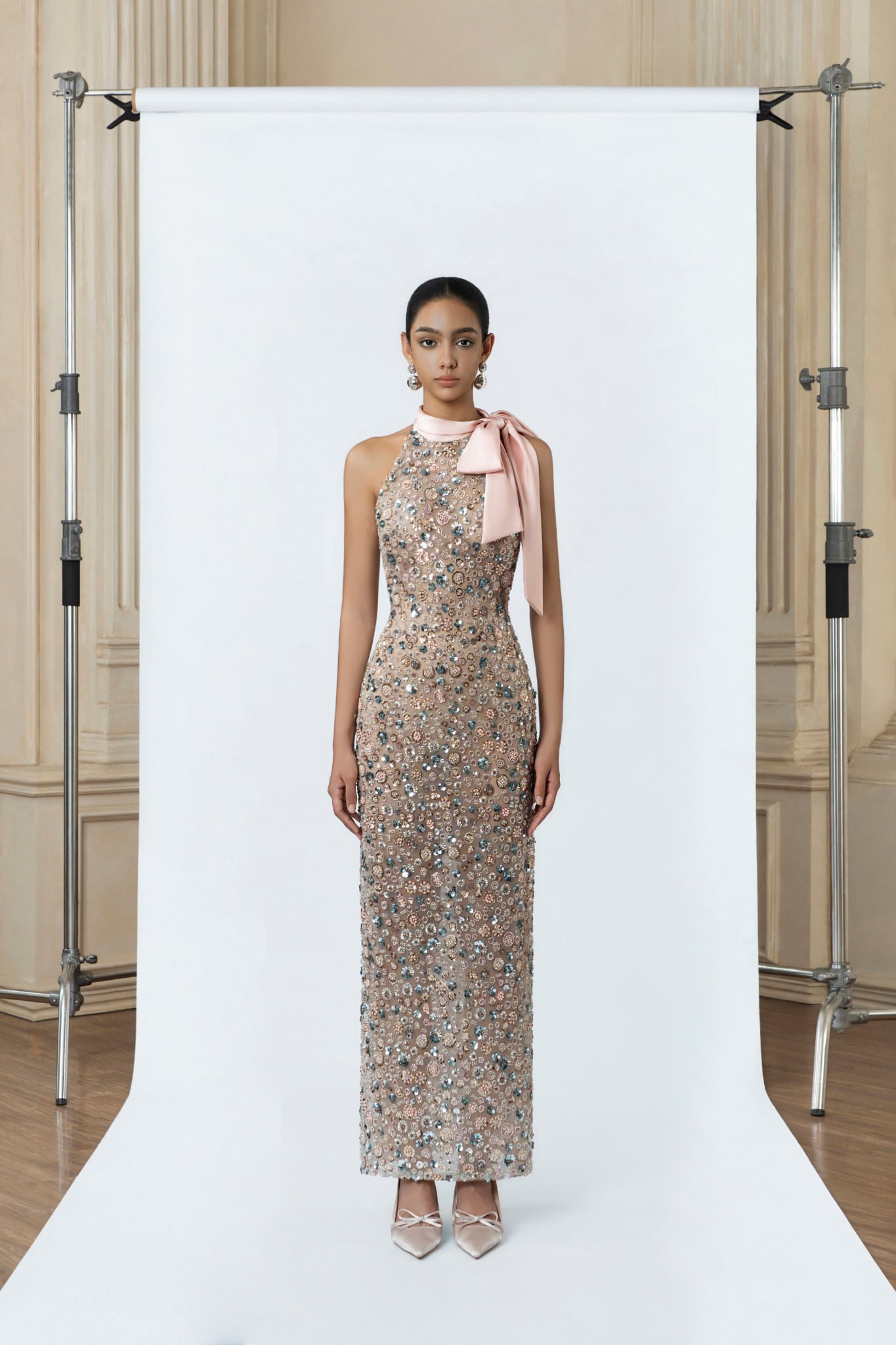 DETHEIA Elegant Minimalist Floral Pink Hermia Maxi Dress