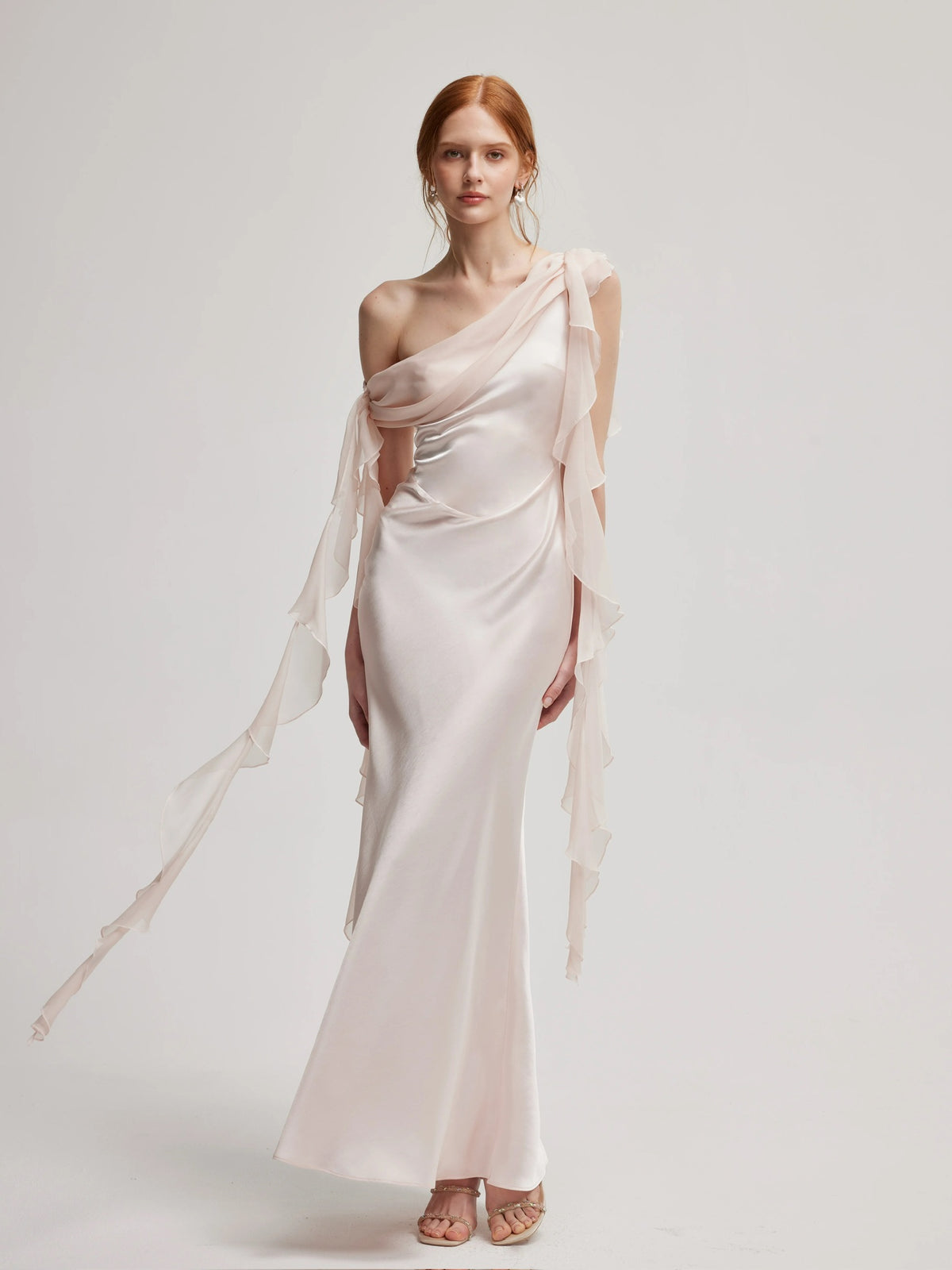 Pink One-Shoulder Satin Column Maxi Dress