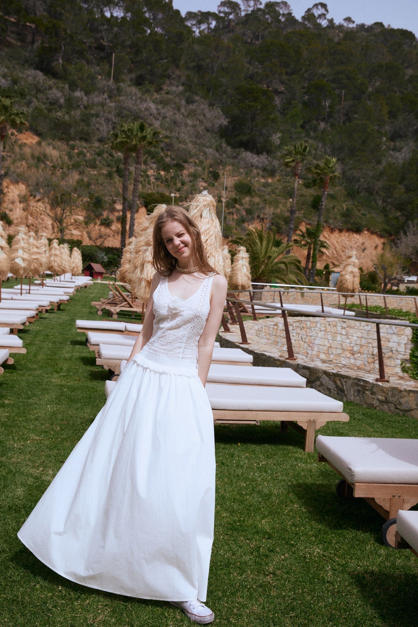 MINPURA White Lace Sporty Maxi Dress