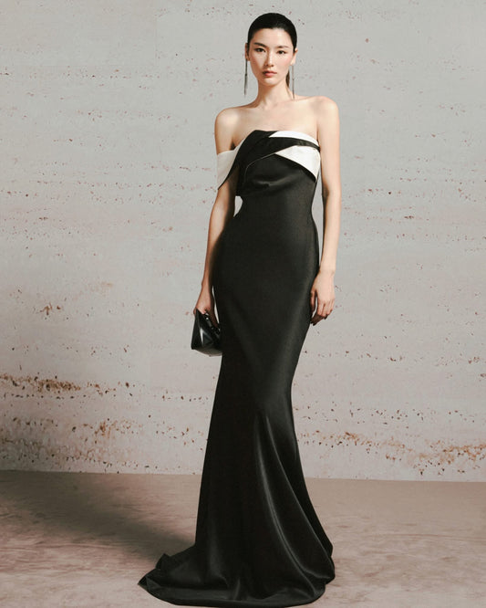 LANE JT Elegant Minimalist Black Persephine Silk Maxi Dress