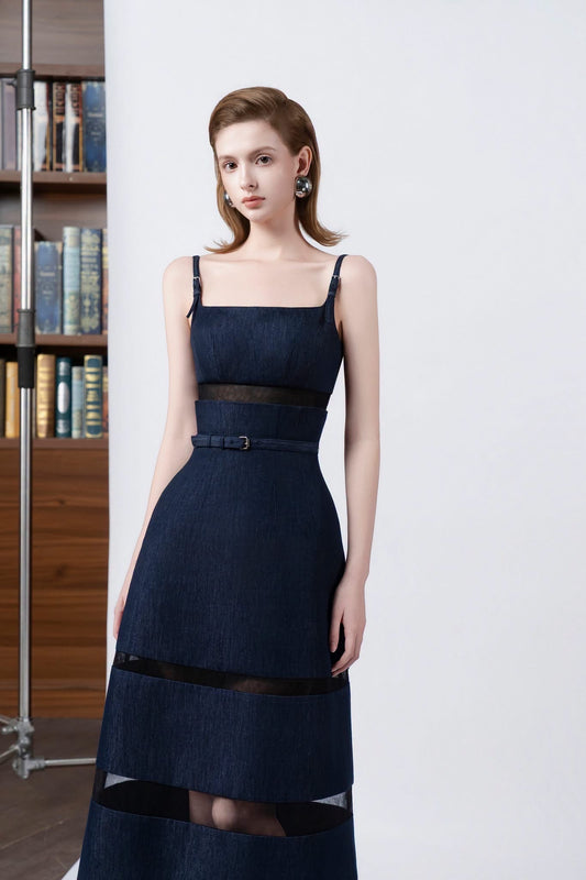 DETHEIA Elegant Vintage Navy Blue Cassiopeia Maxi Dress