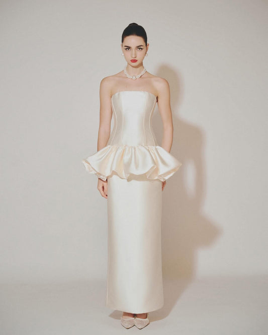 DELICIAE Cream Elegant Minimalist Hailey Top & Skirt