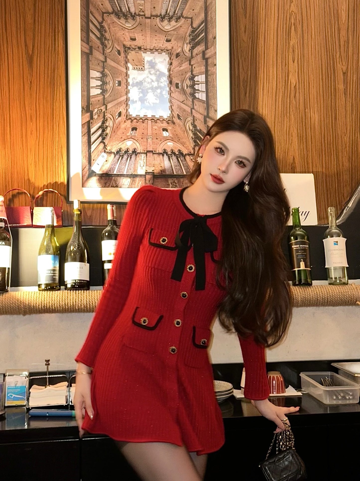 MASION WESTER Red Bow Mini Dress