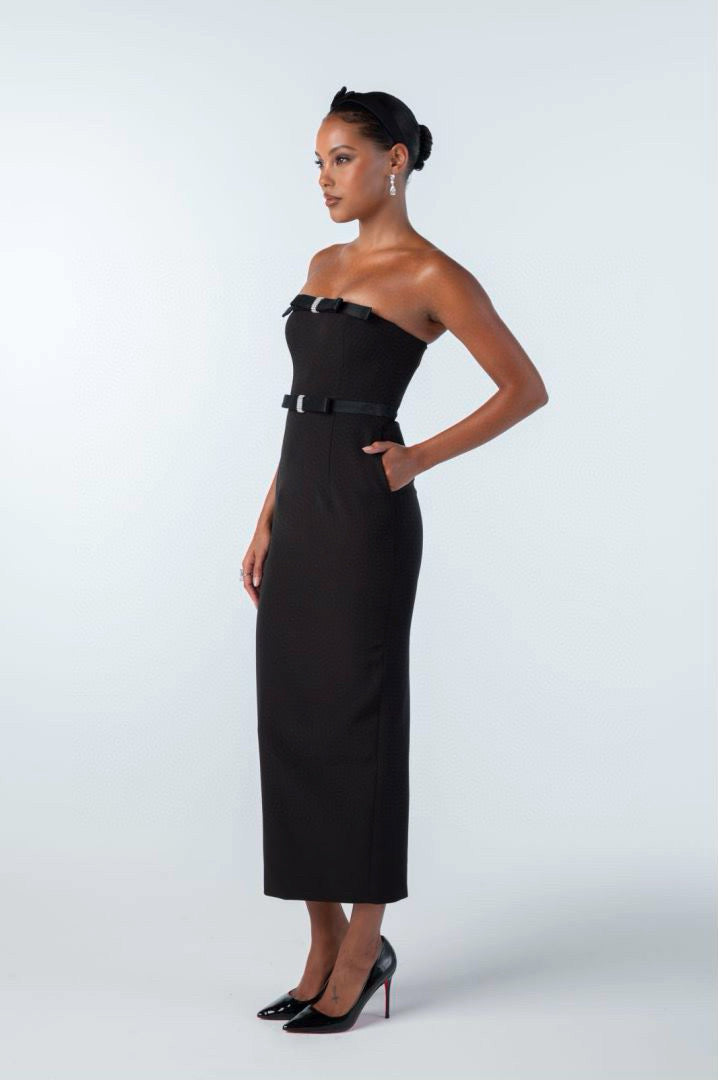 Nana Jacqueline White Black Red One Bow Sheath Maxi Dress