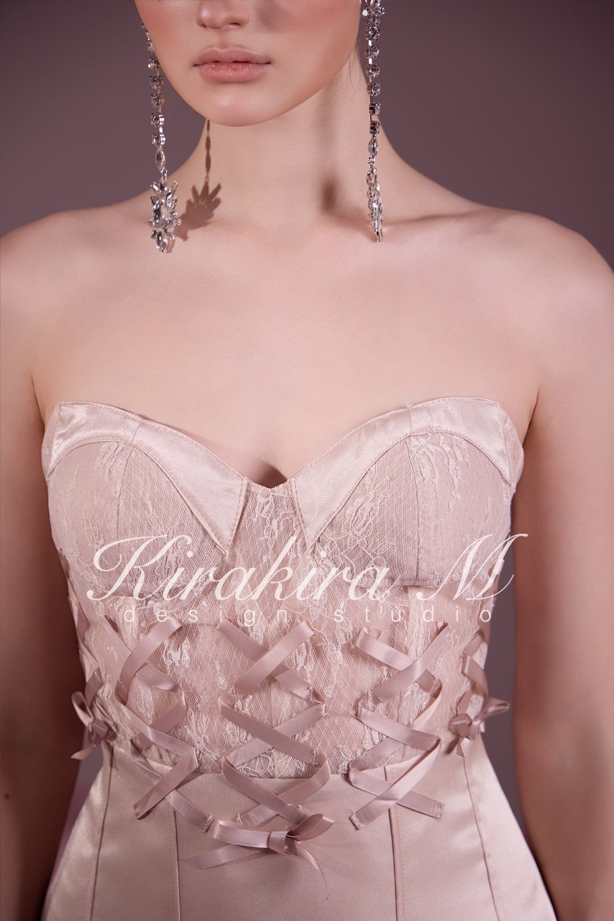 Nude Lace Cross Lace-Up Corset Tulip Mini Dress