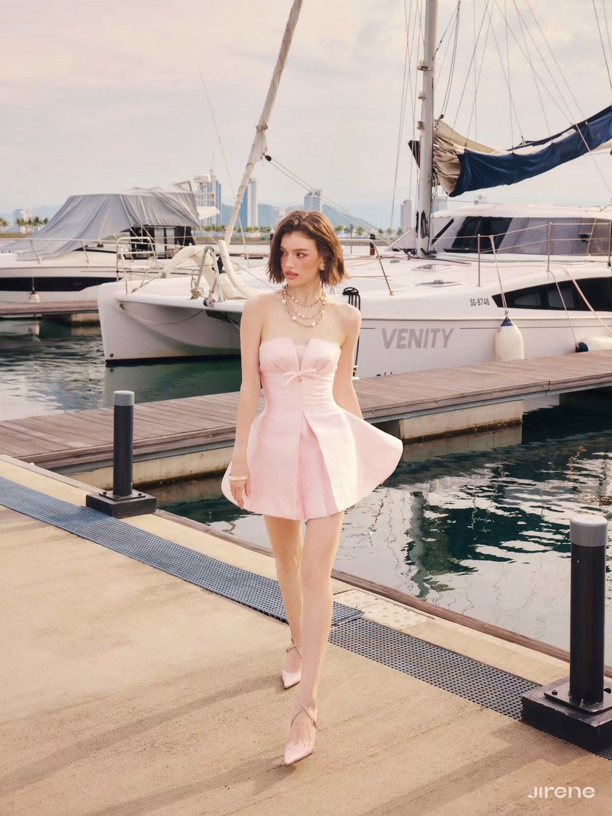Pink Satin Bow Amora Mini Dress
