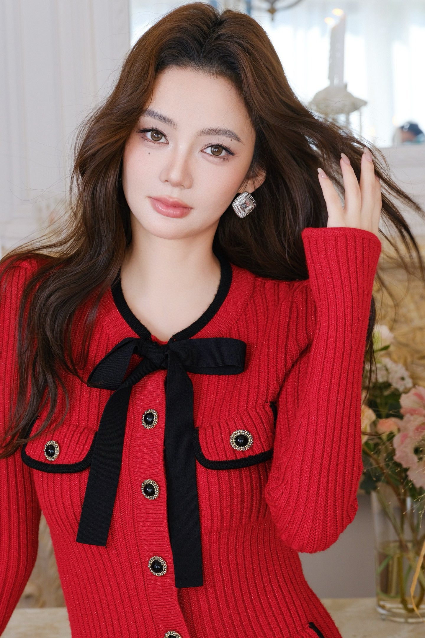 MASION WESTER Red Bow Mini Dress