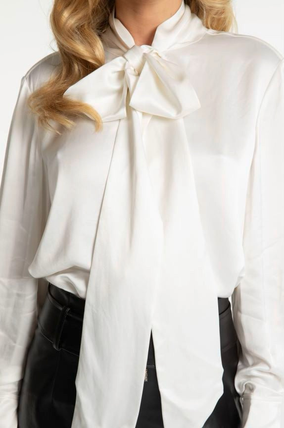 Nana Jacqueline White Satin Tie Blouse Shirt