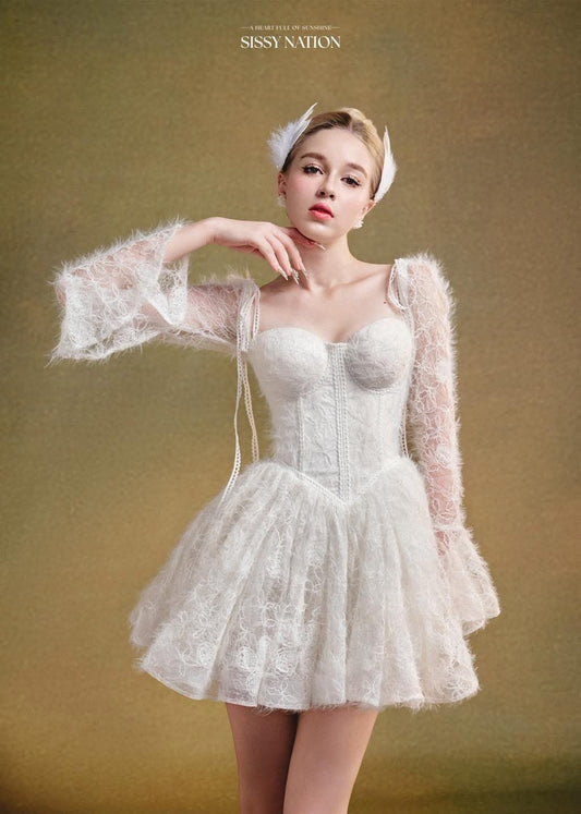 Sissy Nation White Lace Clover Corset Mini Dress