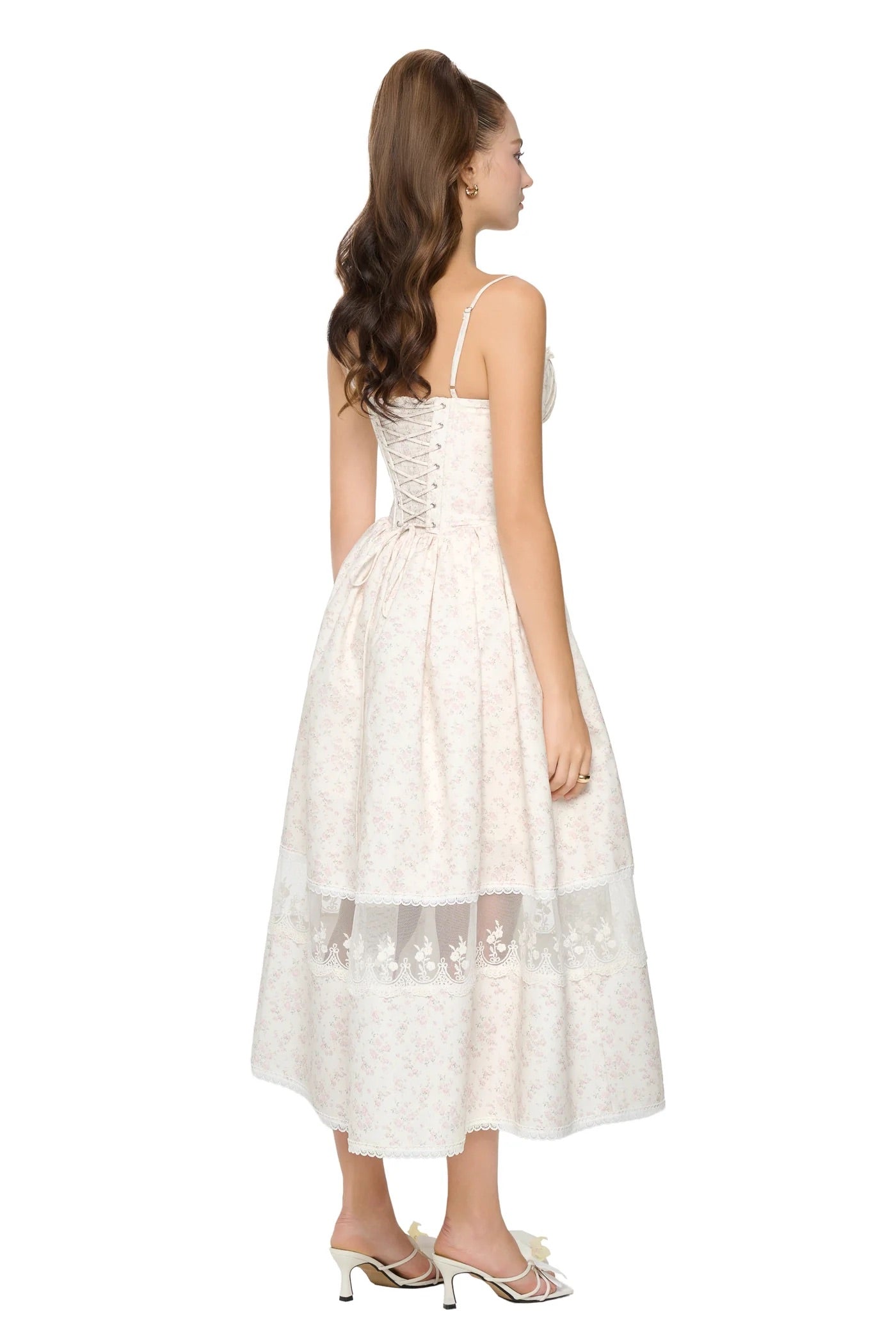 JUBIN White Floral Midi Dress
