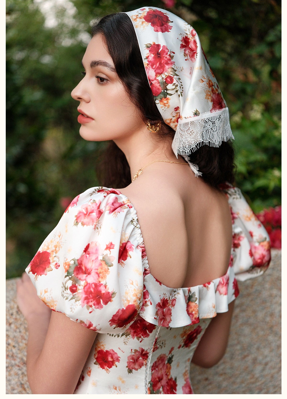 SHEERLUCK Red Floral Florette Vacation Mini Dress