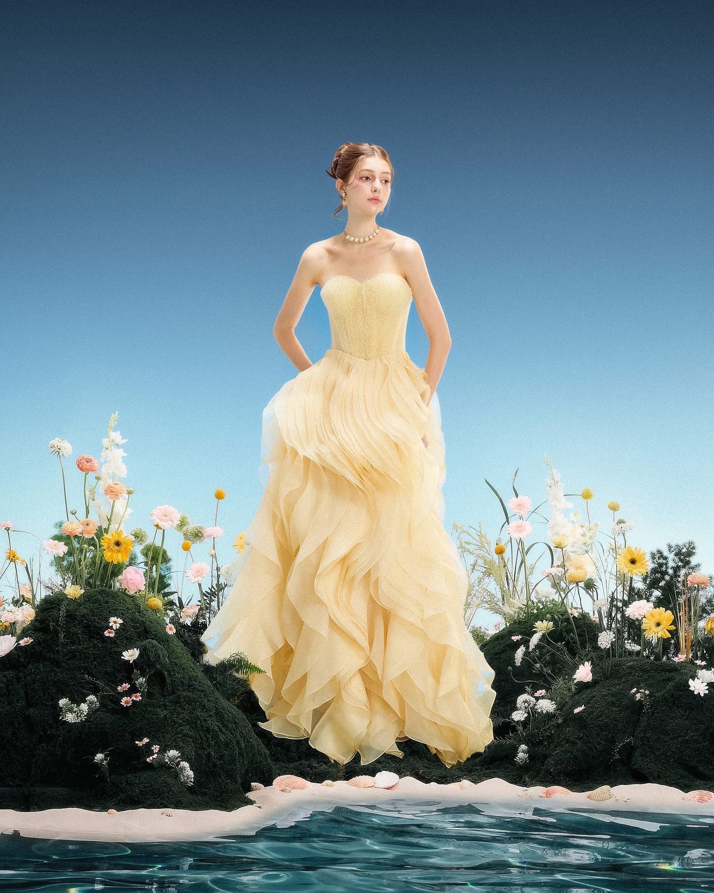LINH PHUNG Elegant Fairycore Yellow Marea Maxi Dress