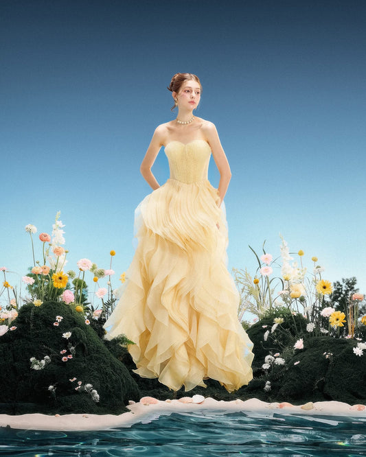 LINH PHUNG Elegant Fairycore Yellow Marea Maxi Dress