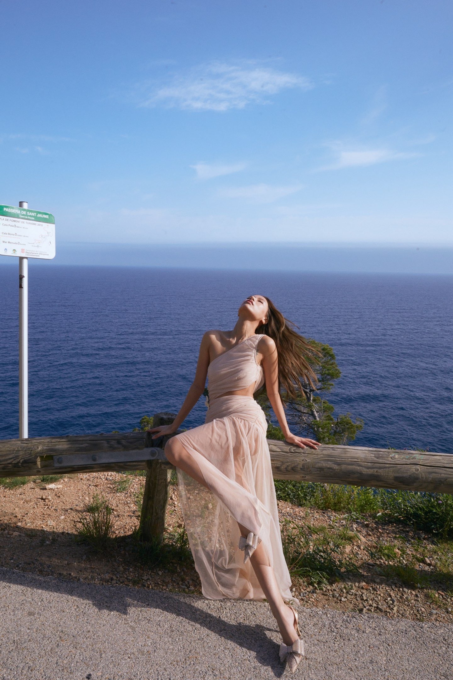 MINPURA Pink Nude Single-armed Starfish Midi Dress