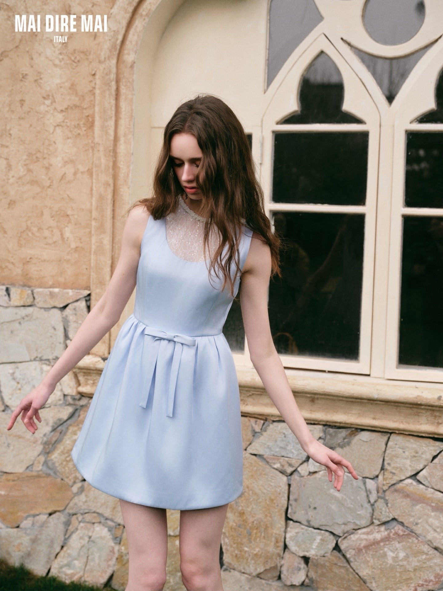 MAI DIRE MAI Sweet Elegant Blue Tweed Mini Dress