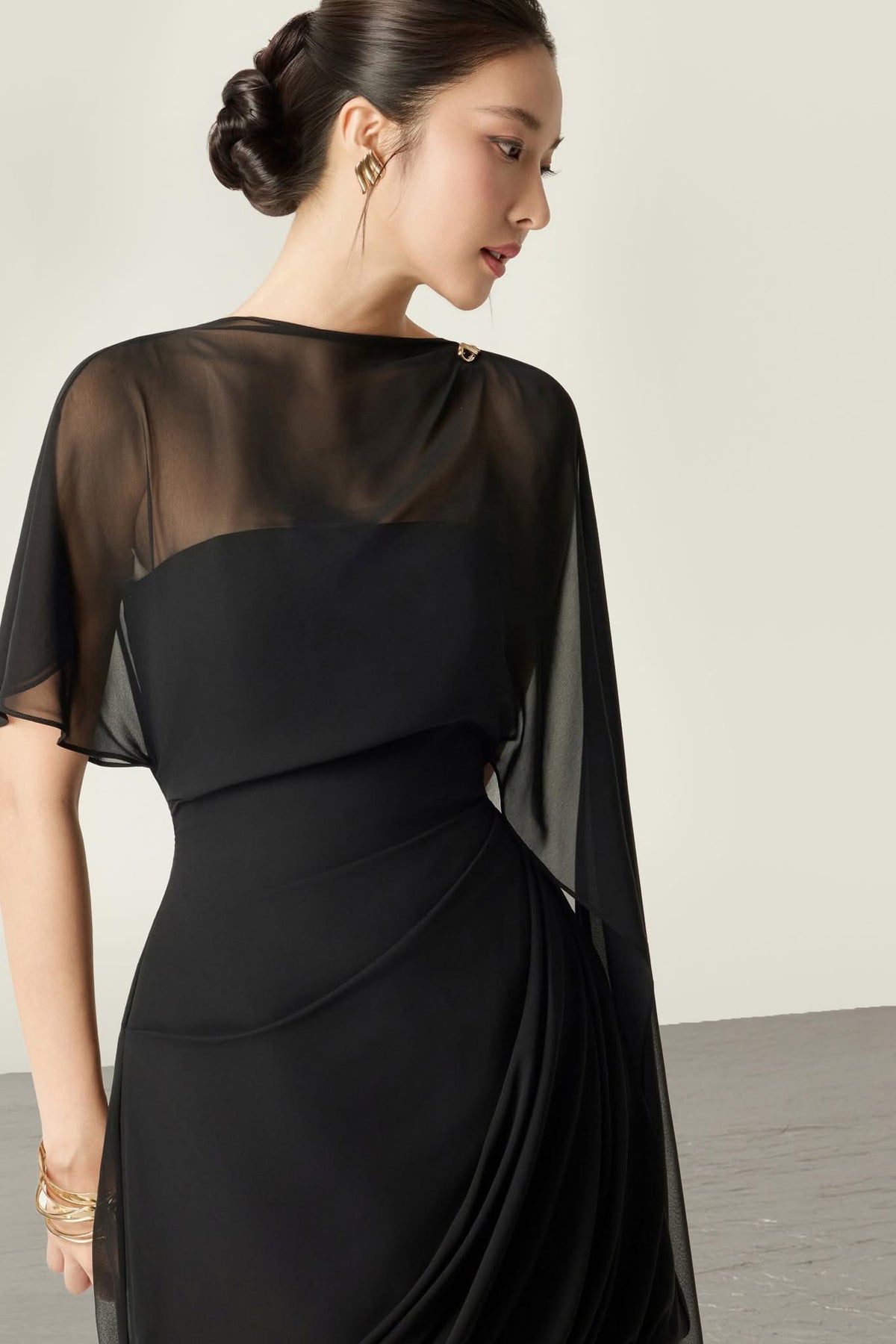 Black Catherine Chiffon Mini Dress