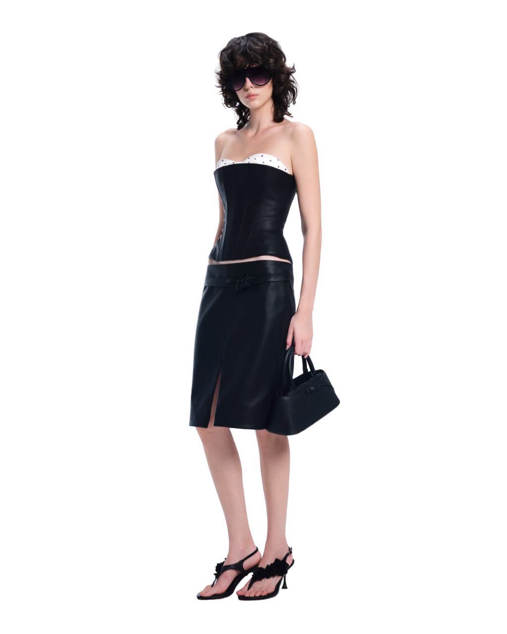 Black Strapless Corset Unn Top & Front-Slit Kilii Pencil Midi Skirt