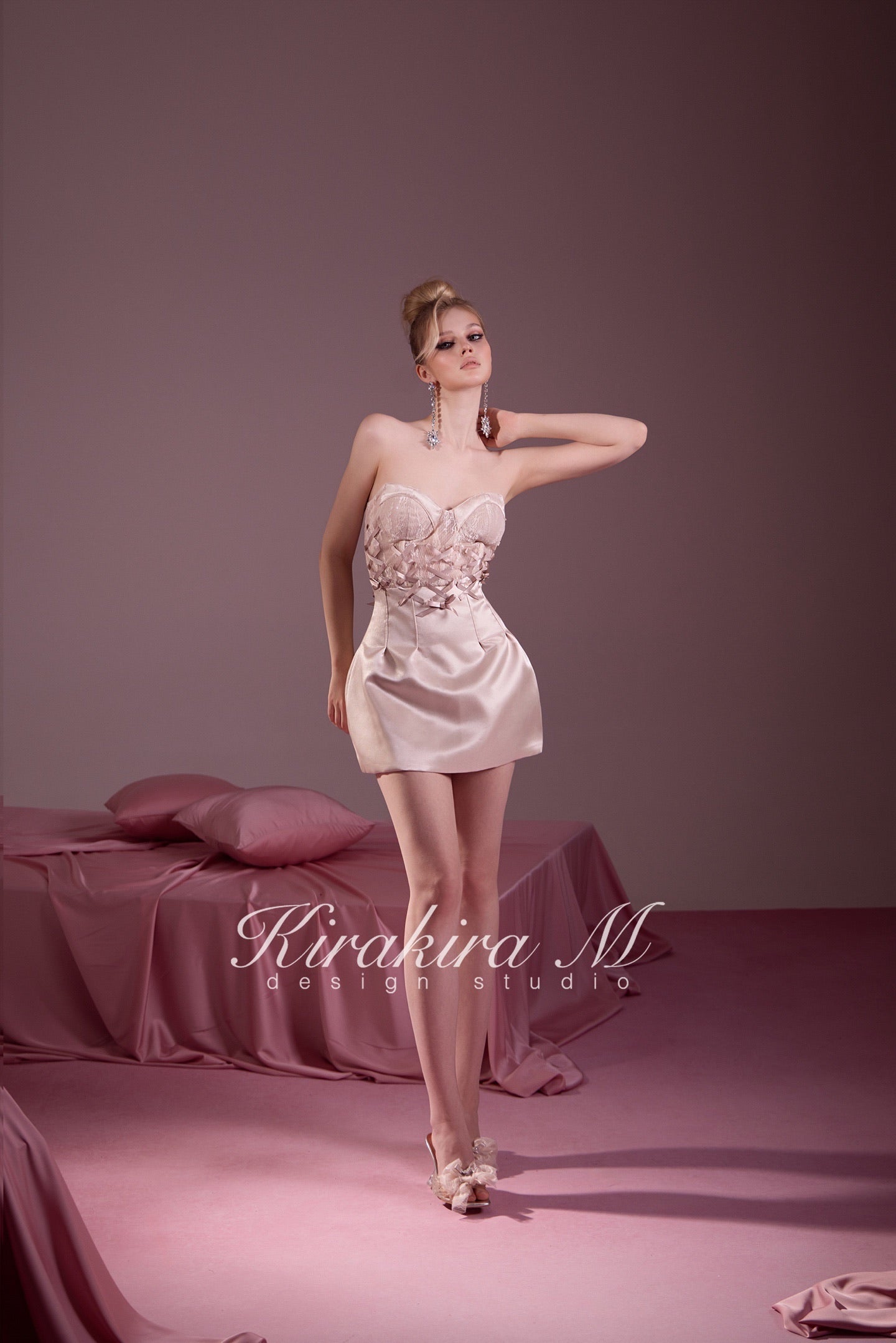 Nude Lace Cross Lace-Up Corset Tulip Mini Dress