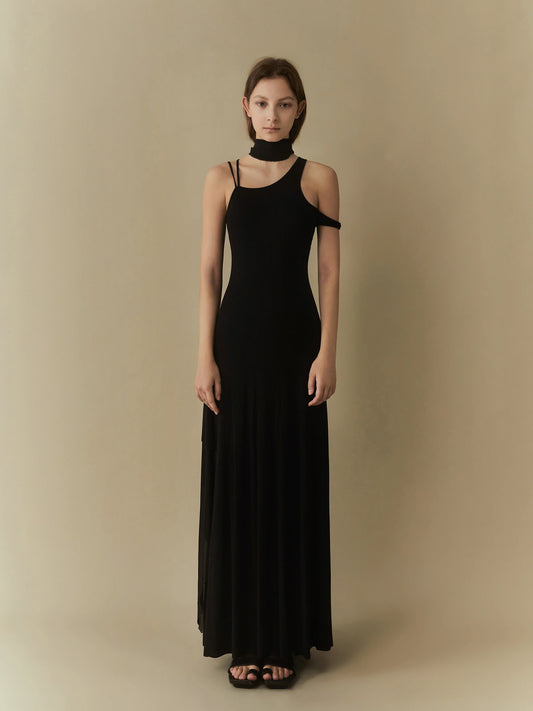 ELYWOOD BLACK ELASTIC SLIM MAXI DRESS