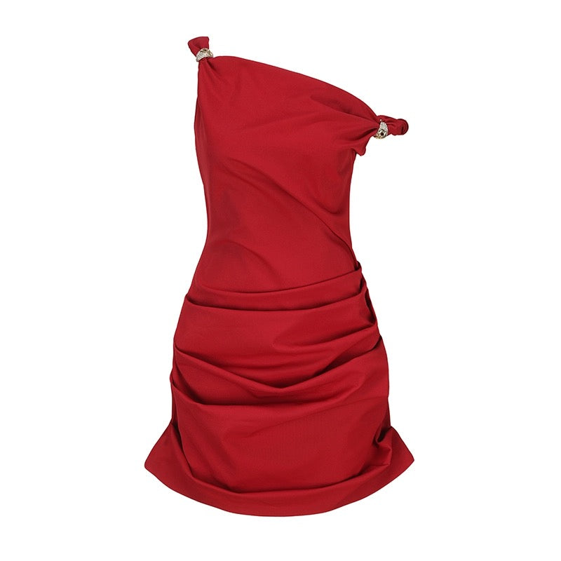 Nana Jacqueline white | Red pleated mini dress