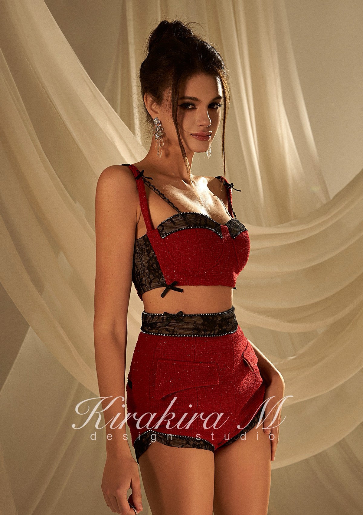 KIRAKIRA M Red top and shorts