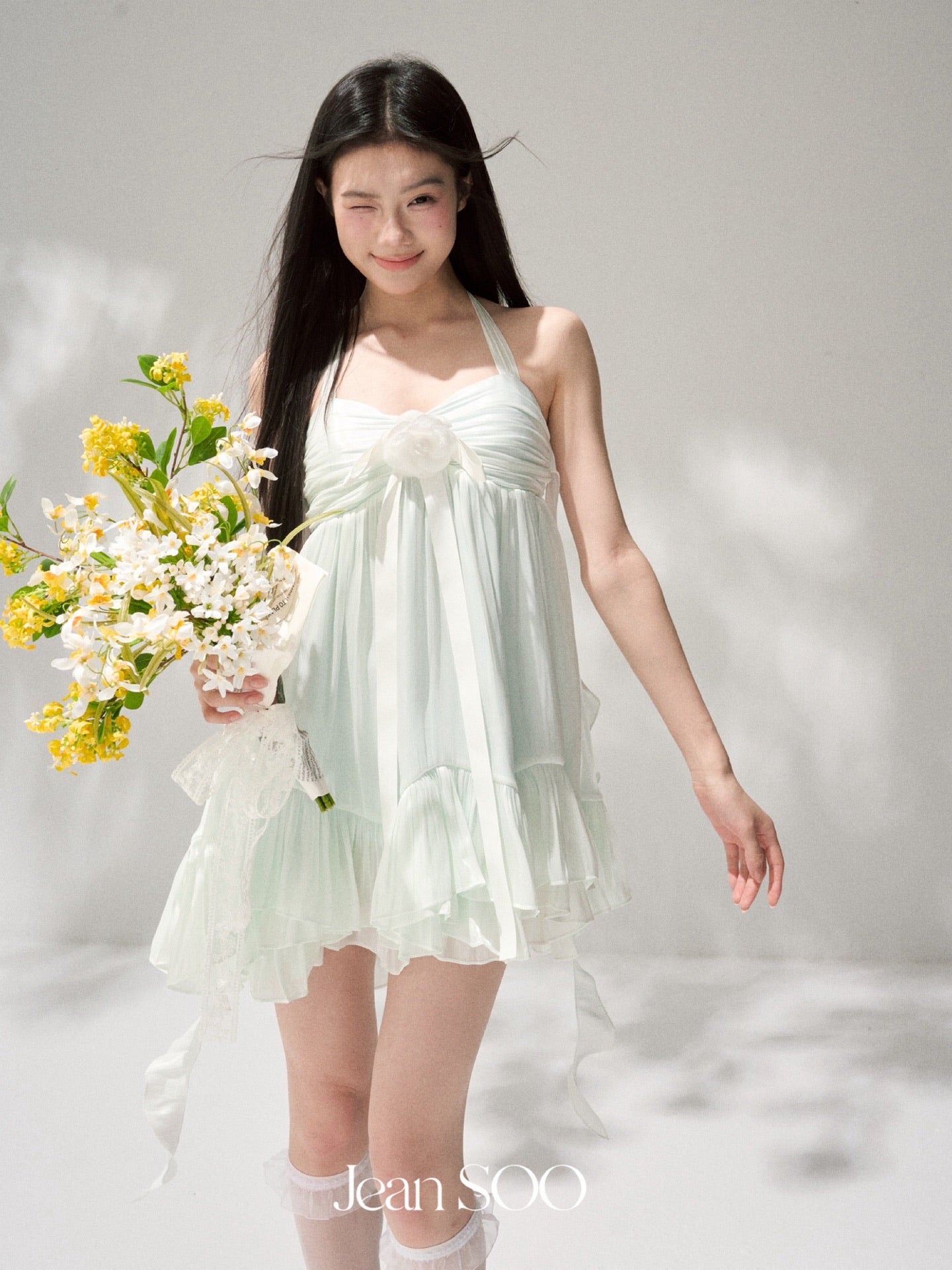 JEAN SOO Sweet Vacation Green Mint Mini Dress