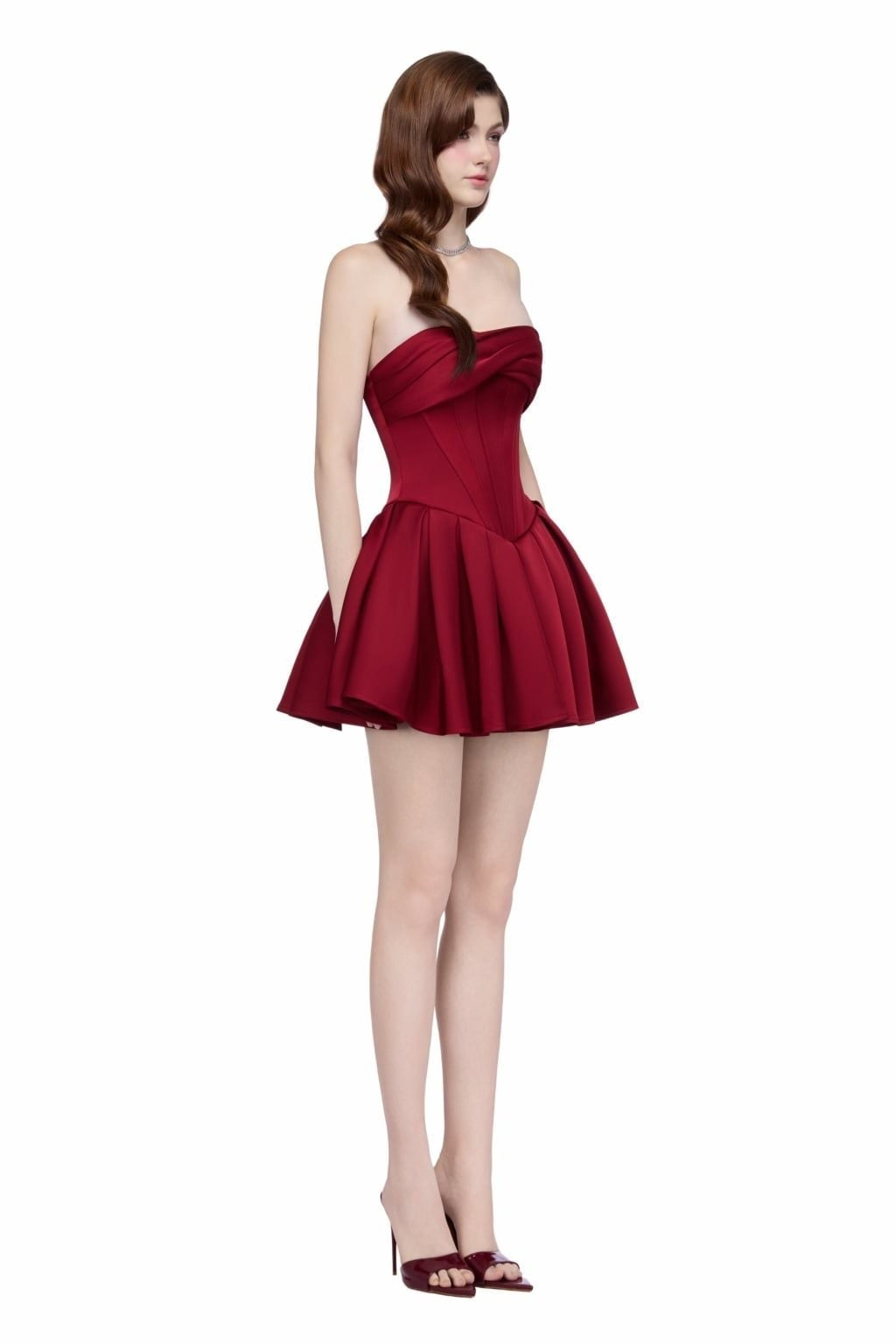 JUBIN Red Elfie Satin Mini Dress