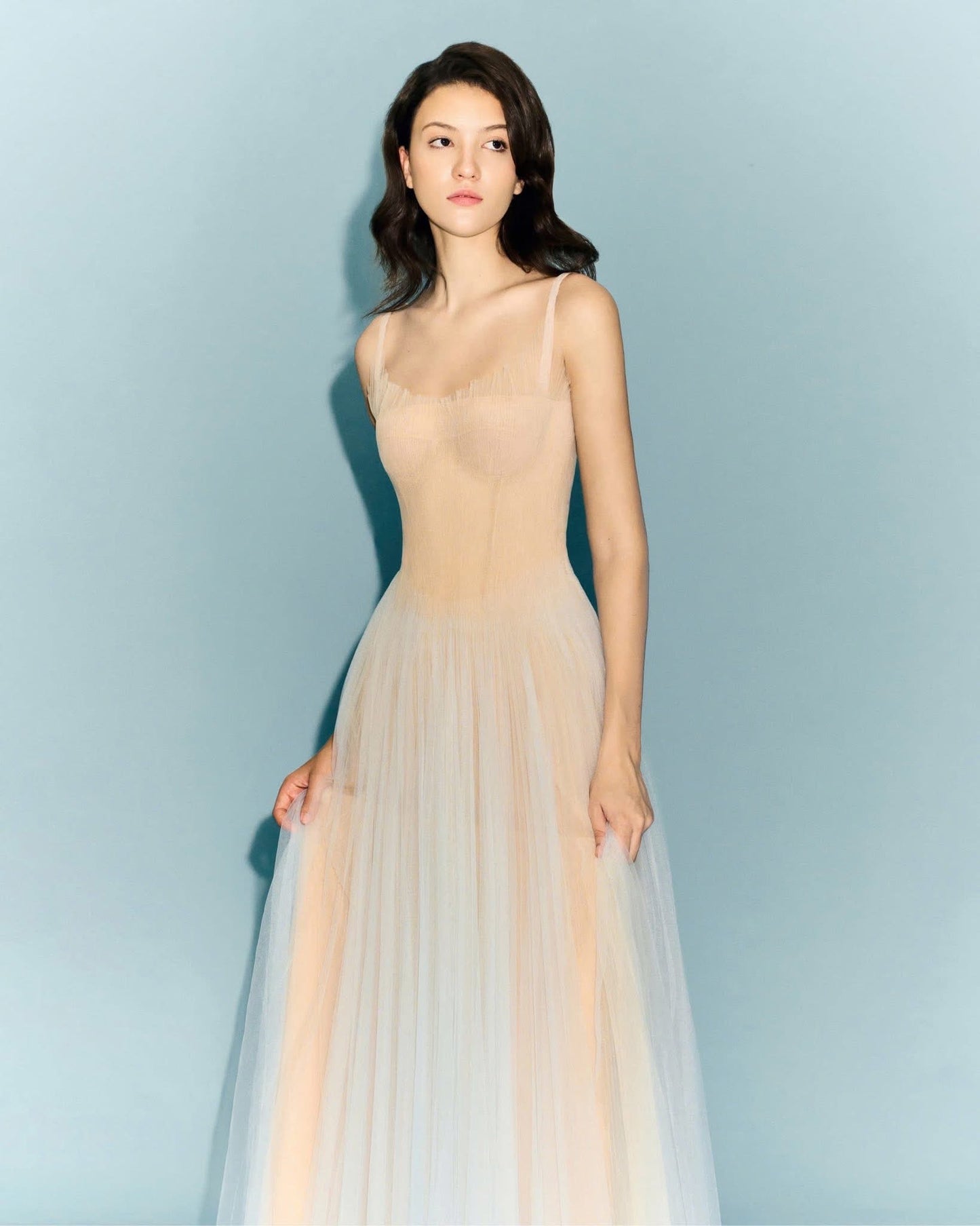 MONTSAND Green Corset Tulle Midi Dress