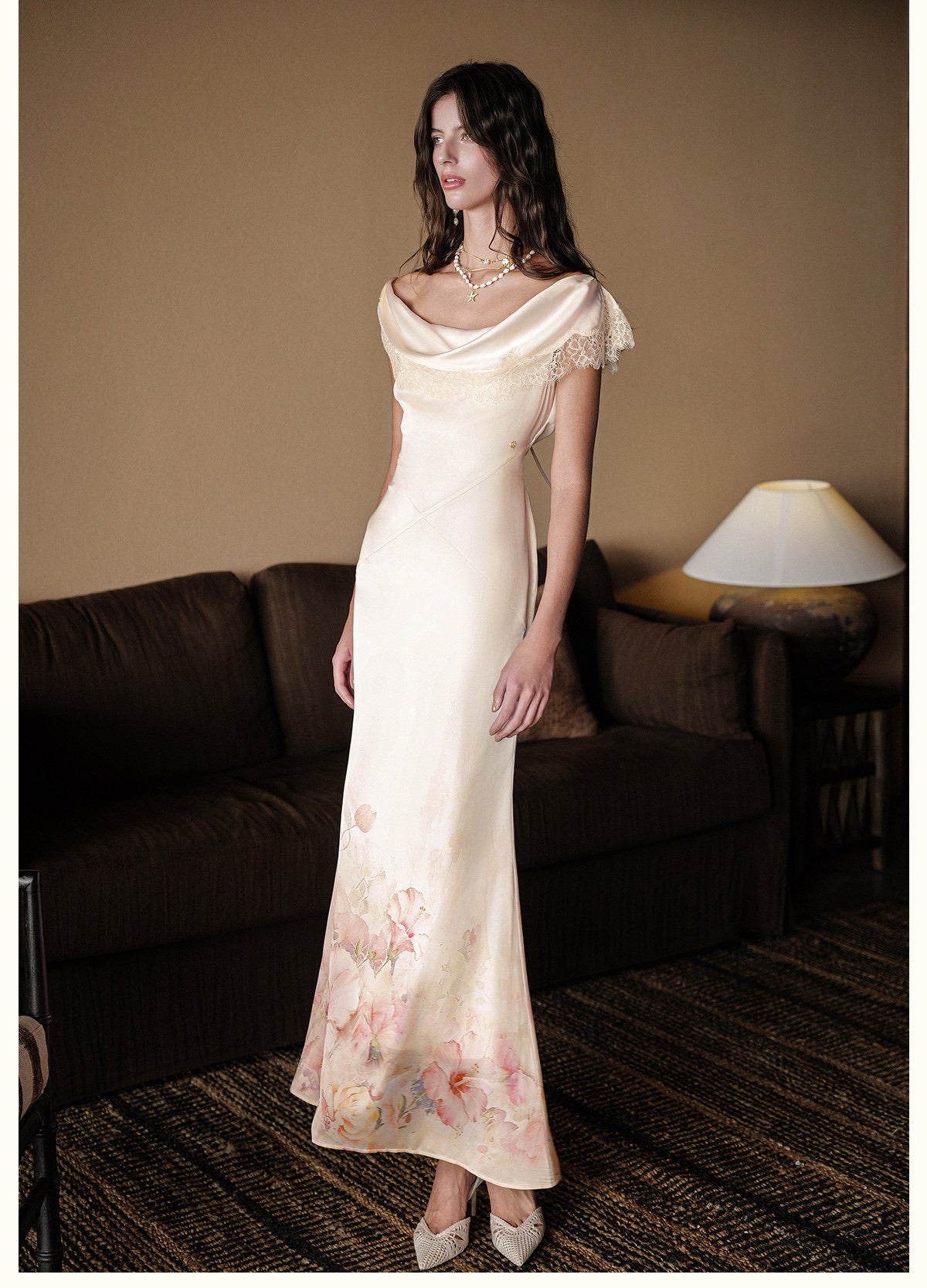 SHEERLUCK Vacation Fairycore Cream Fresco Maxi Dress
