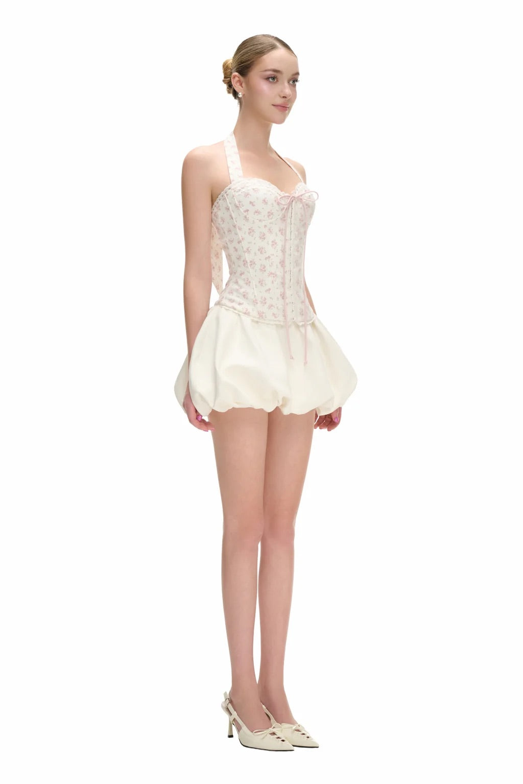 JUBIN White Floral Lani Top & White Skirt