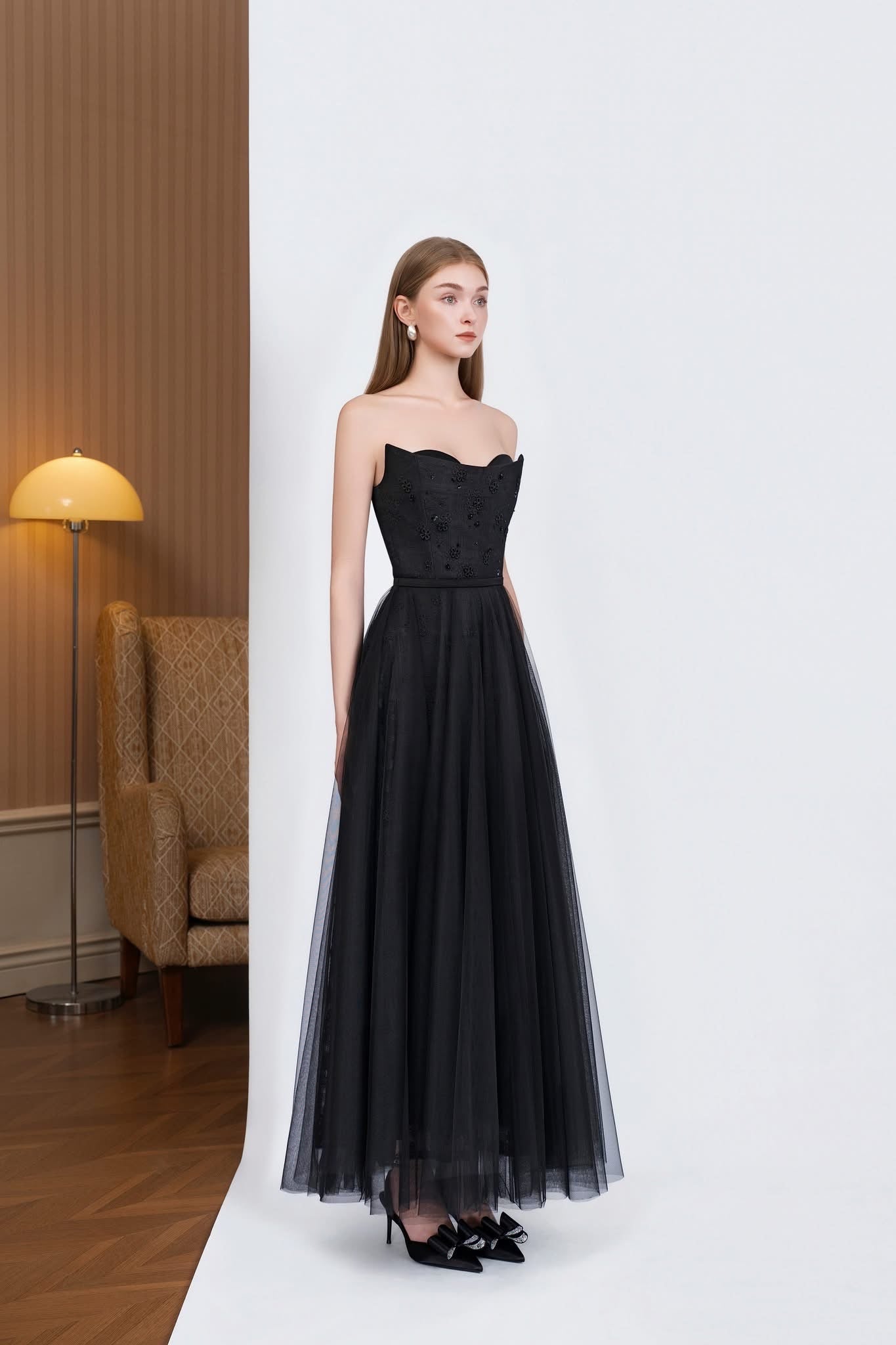 DETHEIA Elegant Vintage Black Demi A-Line Maxi Dress