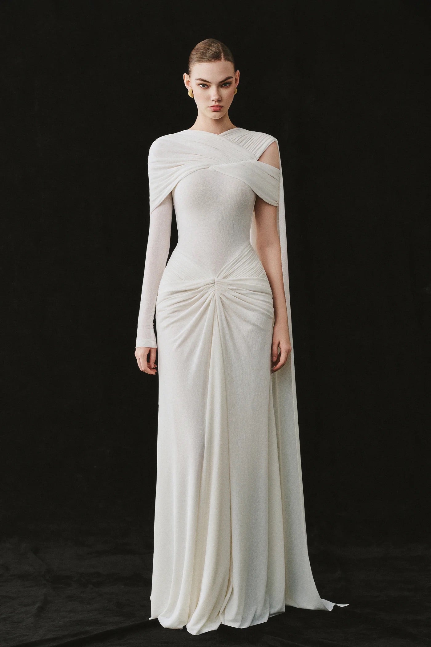 CICI White Elegant Vacation Elaria Draped Cape Maxi Dress