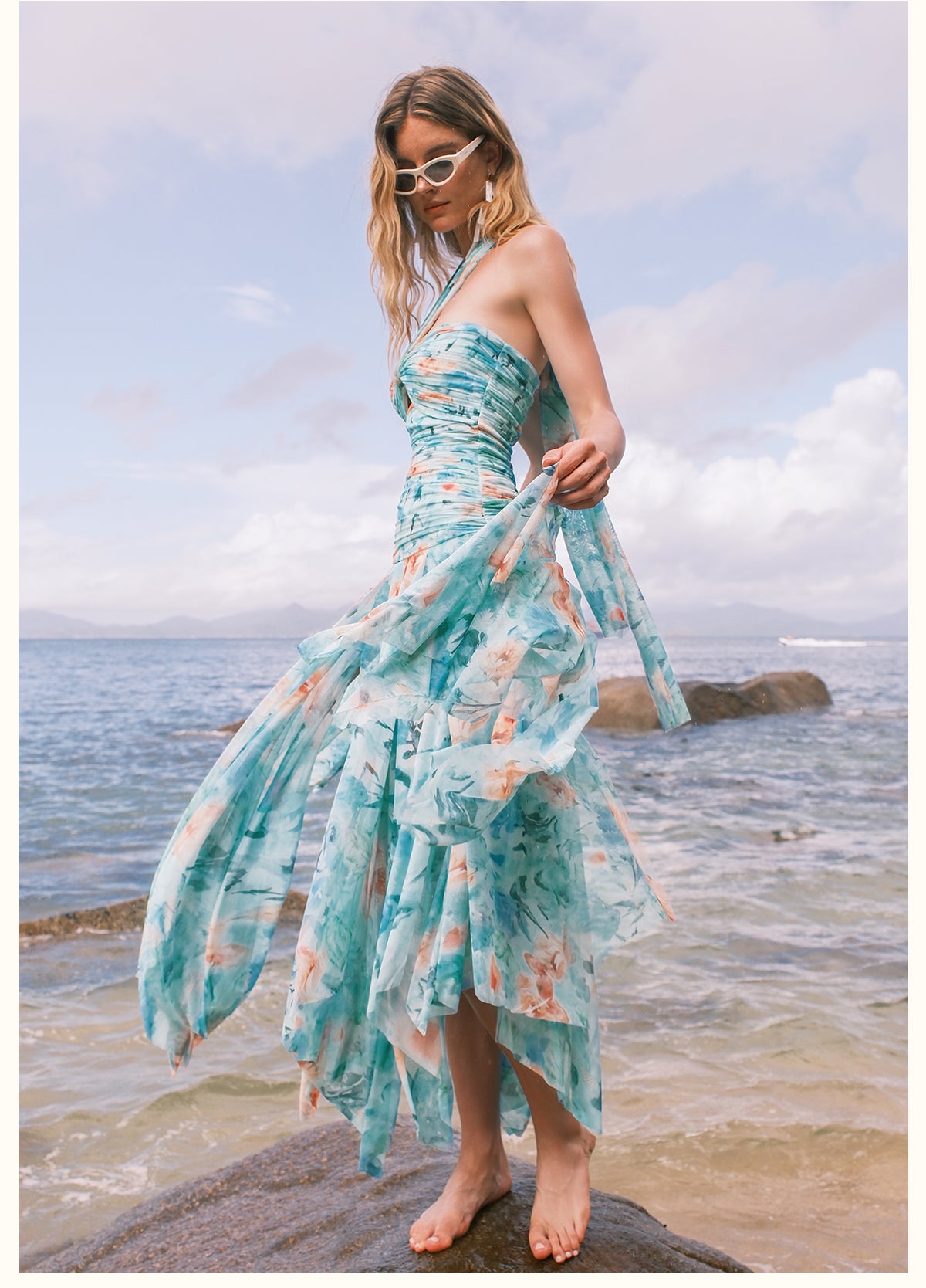 SHEERLUCK Green Flower Maxi dress
