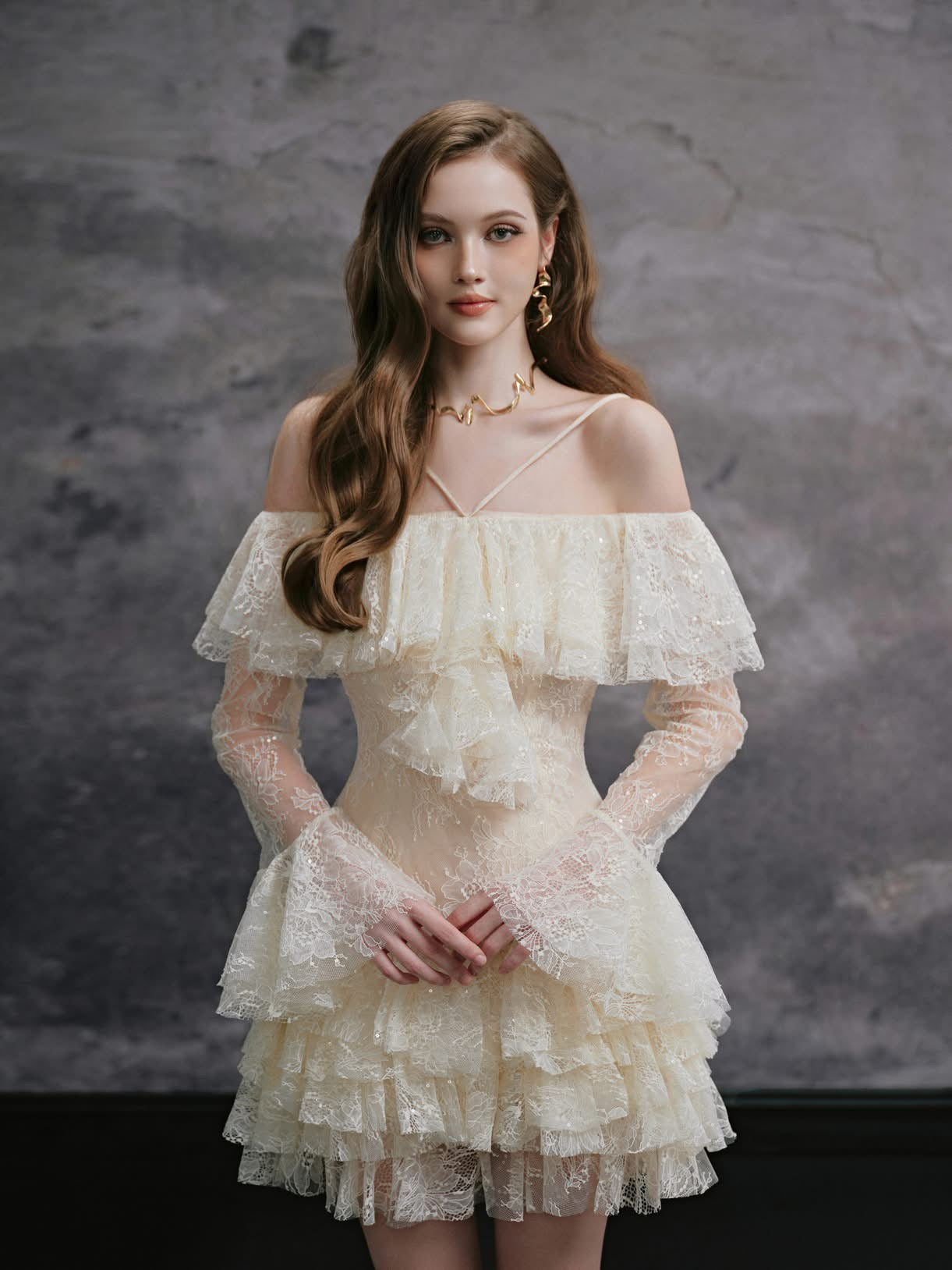 DELICATE Cream Minzy Lace Mini Dress