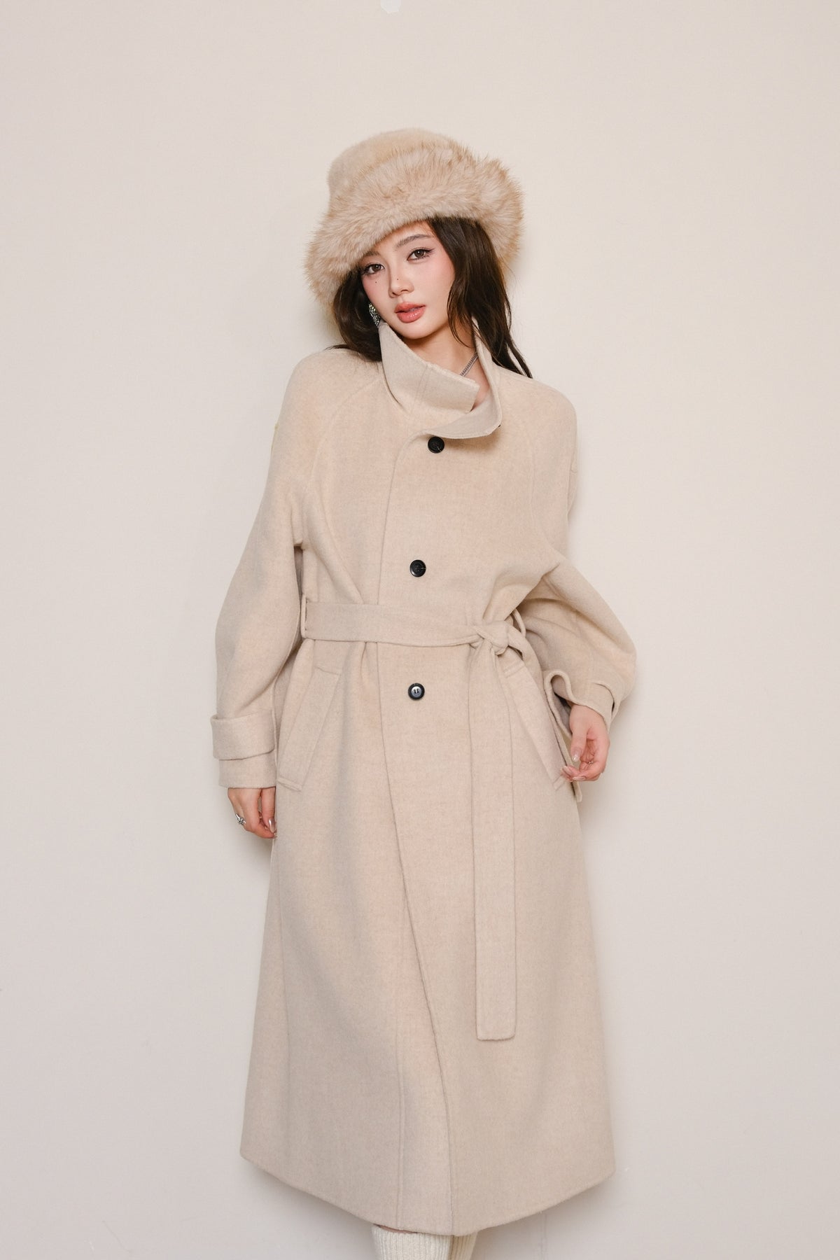 Maison Wester Black Single-Button Sleeveless Woolen Long Coat