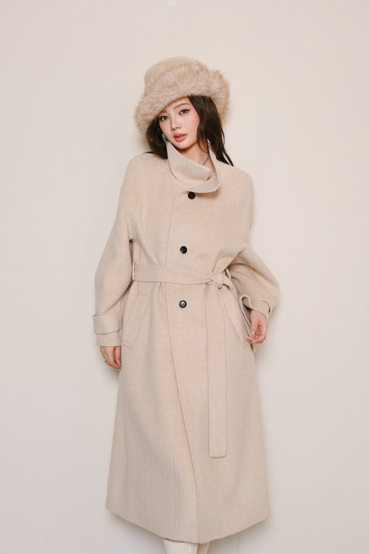 Maison Wester Nude Single-Button Sleeveless Woolen Long Coat